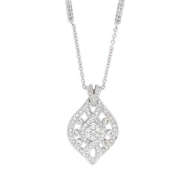 18K White gold 1.35tcw Diamond Vintage Style Necklace