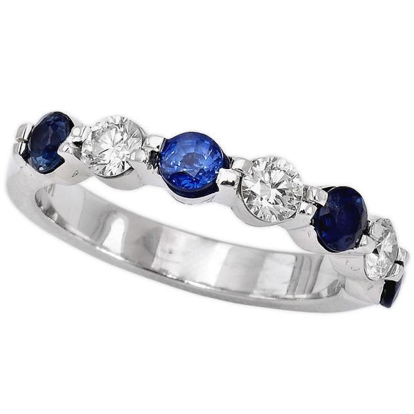 14k White Gold 0.82tcw Round Cut Blue Sapphire & Diamond Ladies Wedding Ring