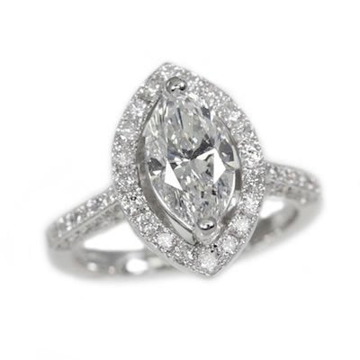 14K White Gold 2.63TCW Marquise Cut Diamond Engagement Ring