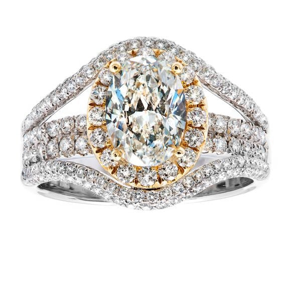 18K Two Tone 3.78TCW Oval Cut Diamond Engagement Ring