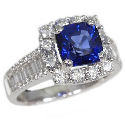 14K White Gold 3.50tcw Cushion Cut Sapphire & Diamond Ring