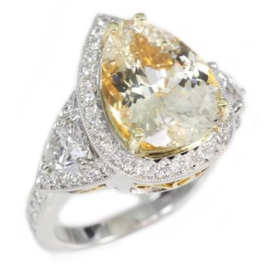 18K Two Tone 6.24tcw Pear Cut Yellow Sapphire & Diamond Ring