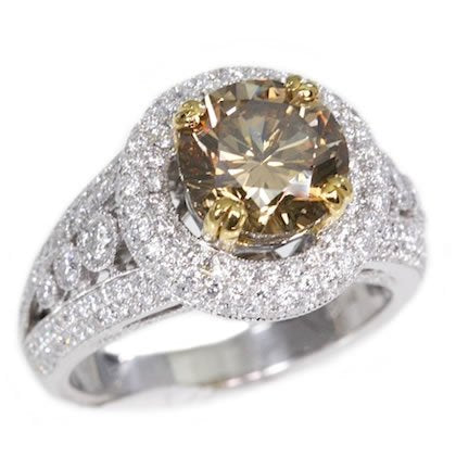 18K White Gold 3.33TCW Chocolate Round Cut Diamond Engagement Ring