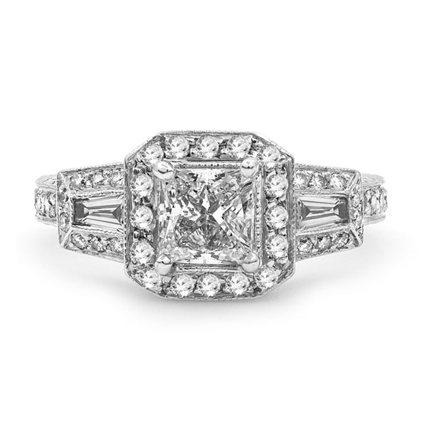 18K White Gold 1.45TCW Princess Cut Diamond Engagement Ring