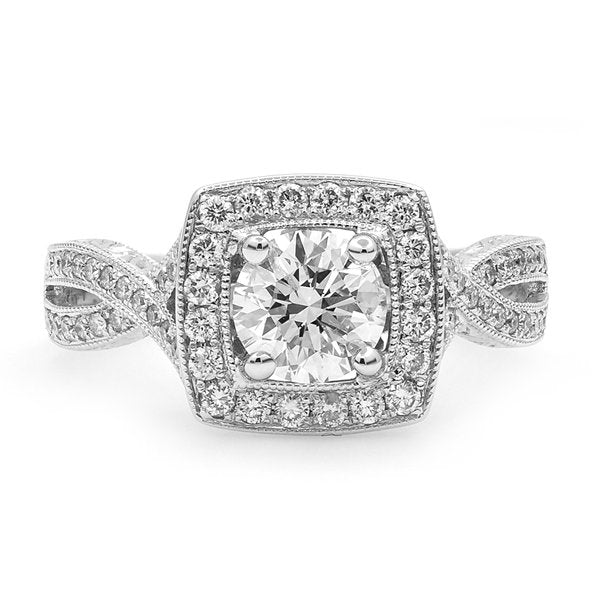 18K White Gold 1.36CTW Round Cut Diamond Engagement Ring