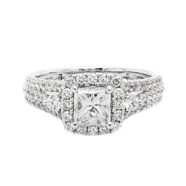 18K White Gold 1.74TCW Princess Cut Diamond Engagement Ring