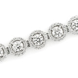 18K White Gold 7.62ct Round Cut Diamond Halo Tennis Bracelet