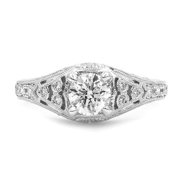 18k White Gold 0.98TCW Round Cut Vintage Diamond Engagement Ring