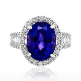 14K White Gold 6.32tcw Oval Cut Tanzanite 1.11tcw Diamond Ring