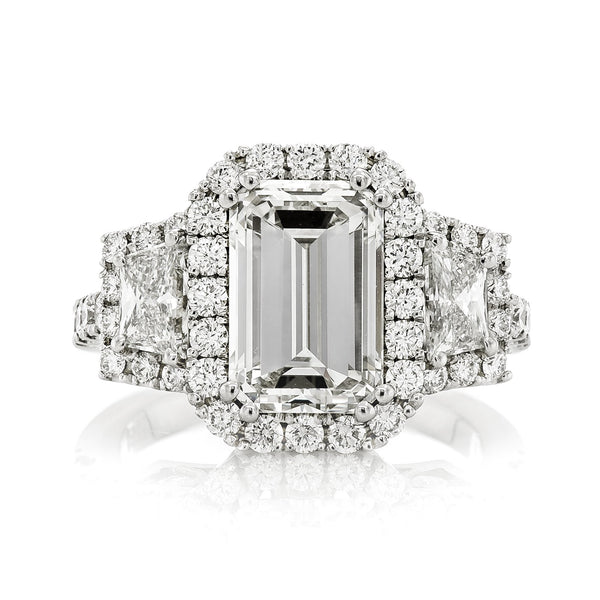 18K White Gold 5.35TCW Emerald Cut Diamond Engagement Ring