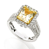 18K Two Tone 3.19ct Radiant Cut Yellow Sapphire & 0.93tcw Diamond Ladies Ring