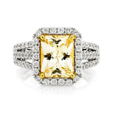 18K Two Tone 3.19ct Radiant Cut Yellow Sapphire & 0.93tcw Diamond Ladies Ring