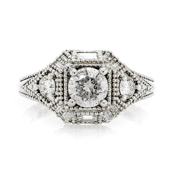 14K White Gold 1.15TCW Round Cut Vintage Diamond Engagement Ring