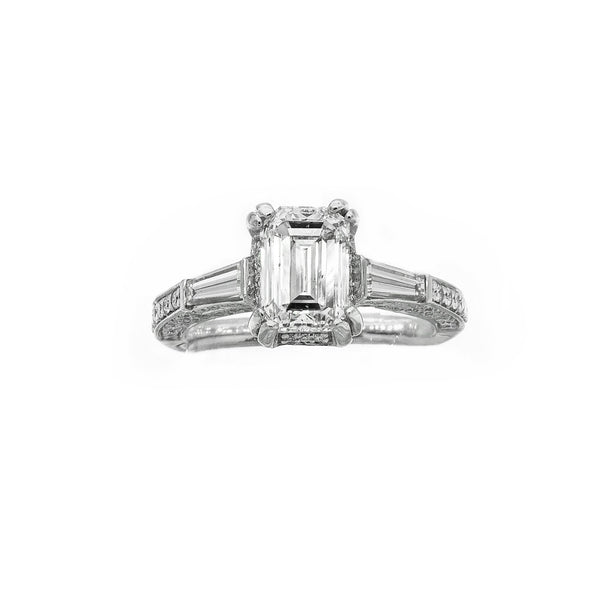 18K White Gold 2.67TCW Emerald Cut G.I.A Certified Diamond Engagement Ring