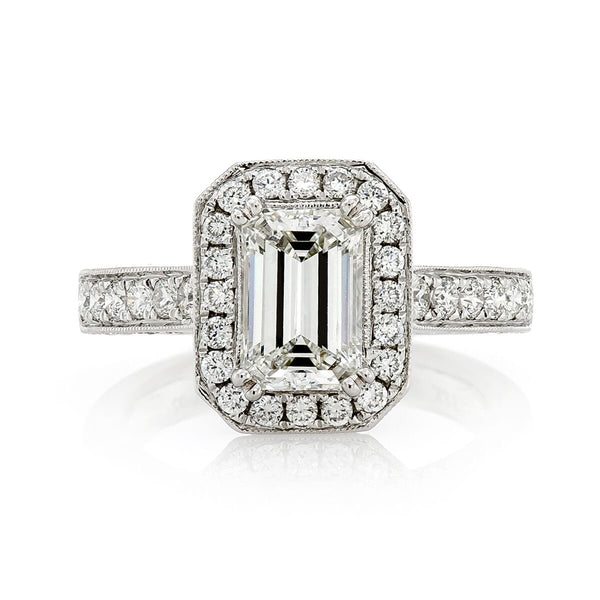 18K White Gold 3.08TCW Emerald Cut Diamond Wedding Ring Set
