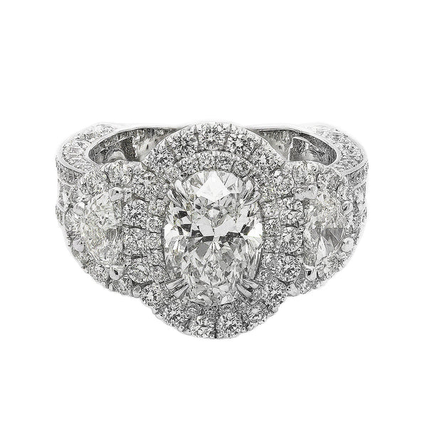 18K White Gold 5.17TCW Round Cut Three Stone Diamond Engagement Ring