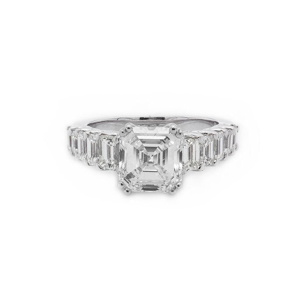 18K White Gold 4.18TCW Ascher Cut Diamond Engagement Ring
