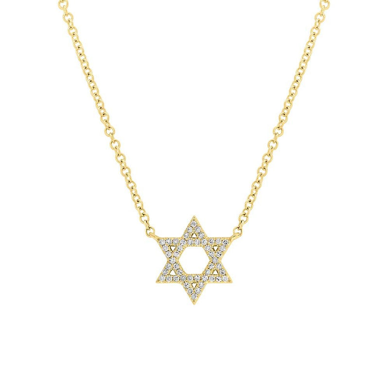 14K Yellow Gold 0.11tcw Star of David Diamond Necklace