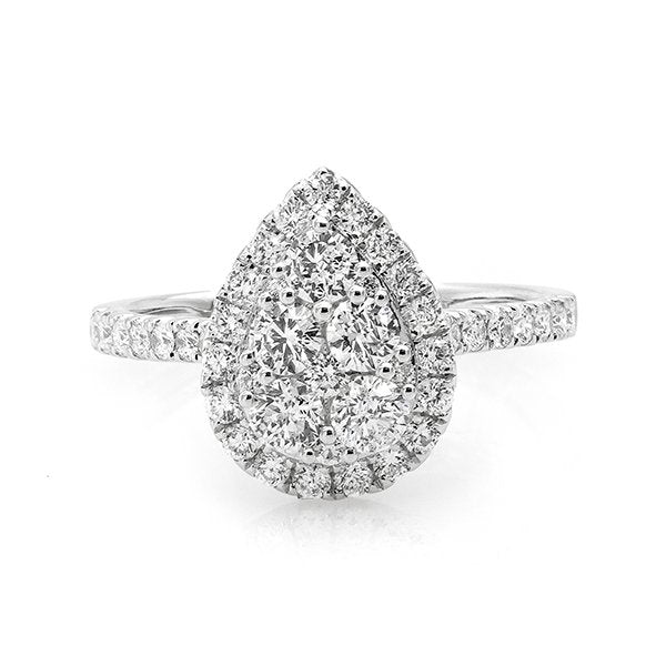 18K White Gold 1.08TCW Cluster Diamond Engagement Ring