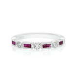18K White Gold 0.25ct Baguette Cut Ruby & 0.16ct Round Cut Diamond Ladies Band