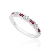 18K White Gold 0.25ct Baguette Cut Ruby & 0.16ct Round Cut Diamond Ladies Band