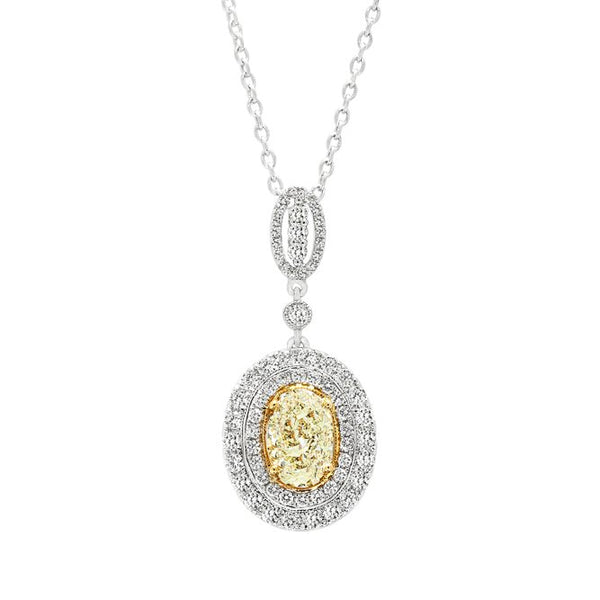 18K Two Toned Gold 2.41tcw White and Fancy Yellow Diamond Pendant