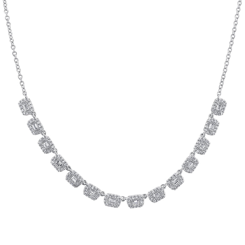 14K White Gold 1.02ct Round and Baguette Diamond Necklace