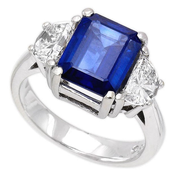 18K White Gold 3.93tcw Emerald Cut Blue Sapphire & Diamond Ladies Ring