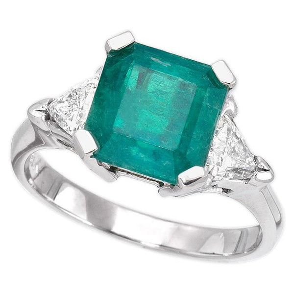 18K White Gold 3.23tcw Emerald Cut Emerald & Diamond Ladies Ring