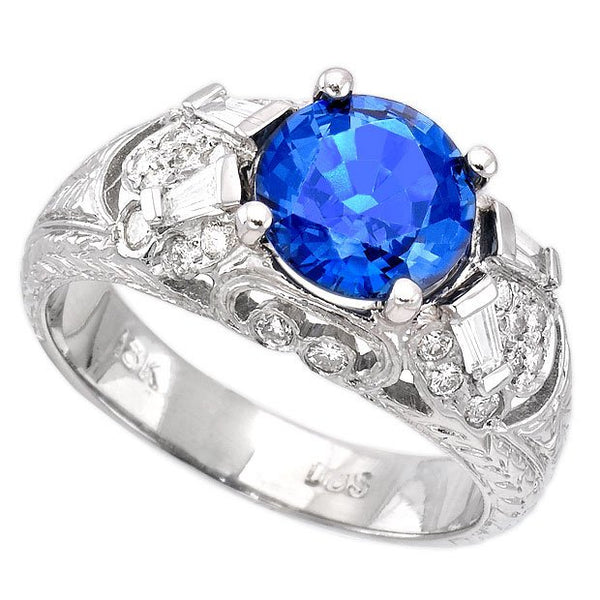 18K White Gold 2.03tcw Oval Cut Blue Sapphire & Diamond Ladies Ring