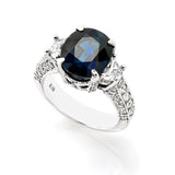 18K White Gold 6.60tcw Oval Cut Sapphire & 1.86tcw Diamond Ladies Ring