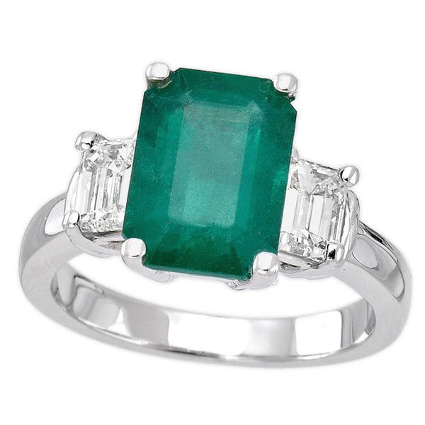 18K White Gold 3.59tcw Emerald Cut Emerald & Diamond Ladies Ring