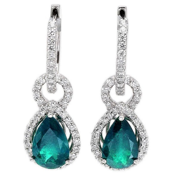 18k White Gold 2.22ct Pear Cut Emerald & Diamond Earrings