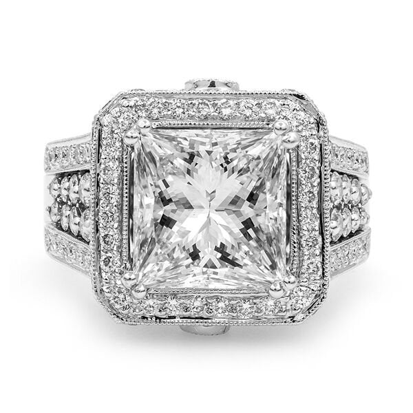 18K White Gold 7.35TCW Princess Cut Diamond Engagement Ring