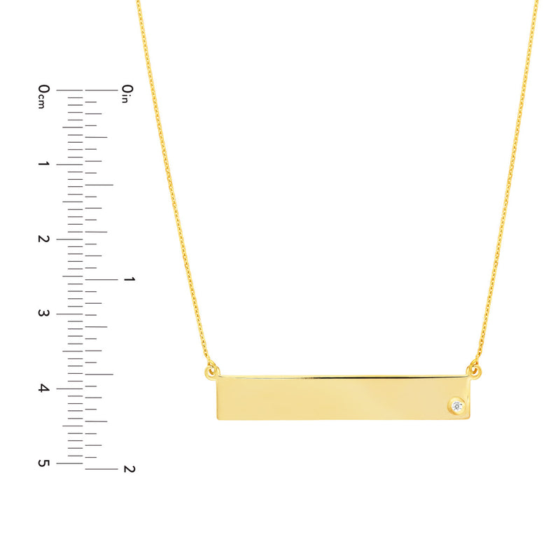 Engravable 14Kt. Gold Diamond Bar Necklace