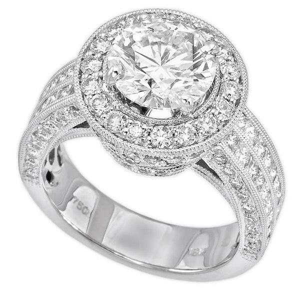 18K White Gold 4.52TCW HRD Certified Round Cut Diamond Engagement Ring