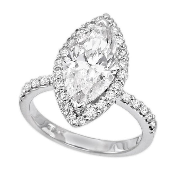 18K White Gold 3.72TCW Marquise Cut Diamond Engagement Ring