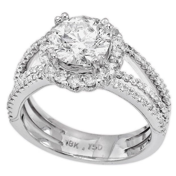 18K White Gold 2.26TCW Round Cut Diamond Engagement Ring