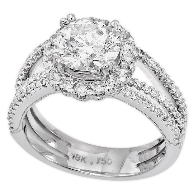 18K White Gold 2.26tcw Round Cut Diamond Engagement Ring