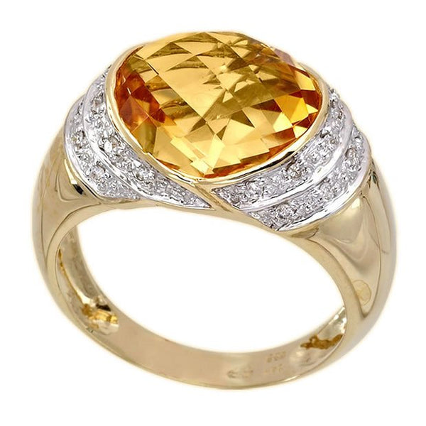 14K Two Tone Gold 4.30tcw Faceted Cut Citrine & Diamond Ladies Ring