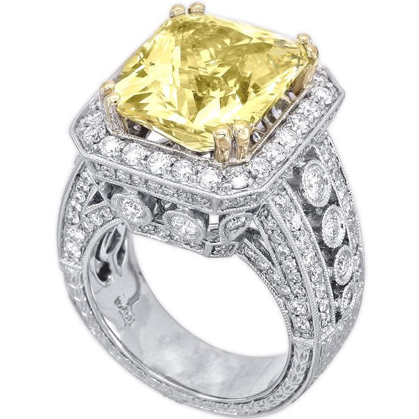 14K White Gold 4.19tcw Diamond Yellow Sapphire Ladies Ring