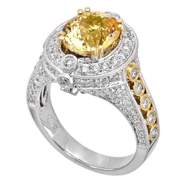 18K Two Tone Gold 3.72tcw Oval Cut Yellow Sapphire & Diamond Ladies Ring