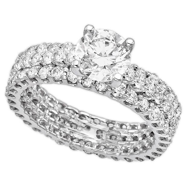 18K White Gold 3.16tcw Round Cut Diamond Engagement Ring