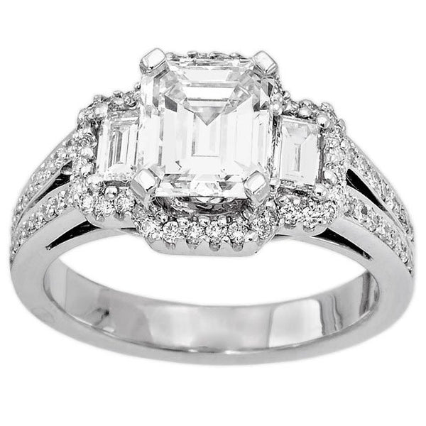 18K White Gold 2.27TCW Emerald Cut Three Stone Diamond Engagement Ring