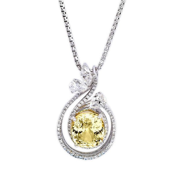 18K White Gold 3.13ct Yellow Sapphire & 0.69tcw Diamond Pendant