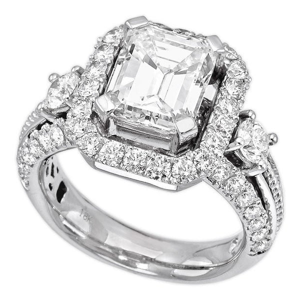 18K White Gold 4.59TCW Emerald Cut Diamond Engagement Ring