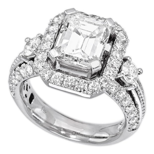 18K White Gold 4.59tcw Emerald Cut Diamond Engagement Ring