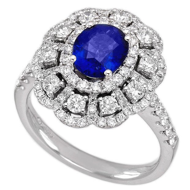 18K White Gold 1.37tcw Oval Cut Blue Sapphire & Diamond Ladies Ring