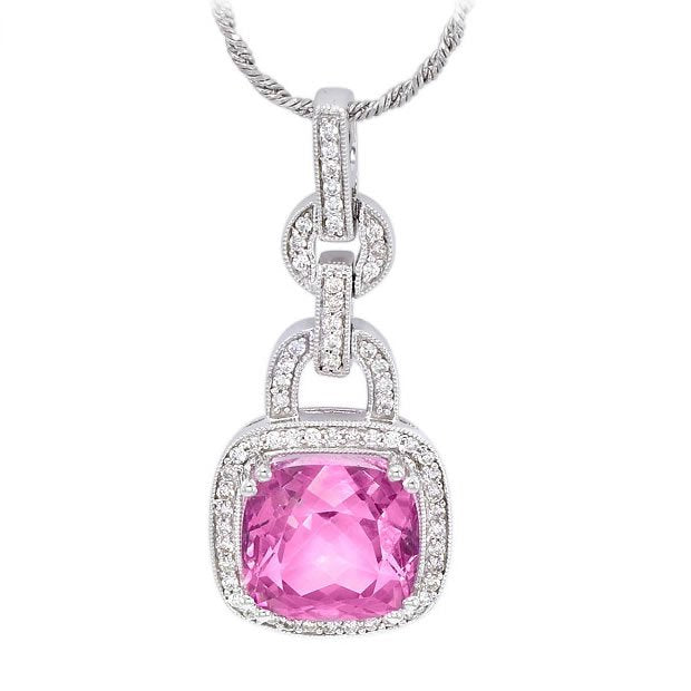 14K White Gold 5.93ct Pink Topaz & 0.26tcw Diamond Pendant