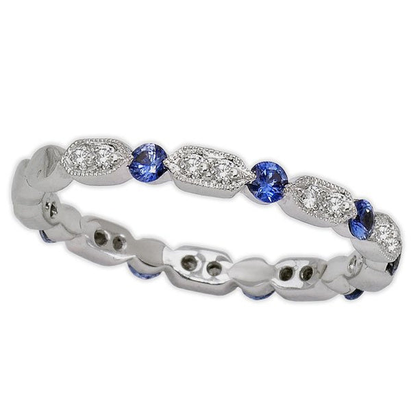 18K White Gold 0.16tcw Diamond & Blue Sapphire Ladies Ring